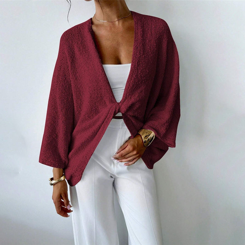 Women's Criss Cross Front Knit Sweater Long Sleeve Pullover, Loose Fit Twisted Design Fall Top