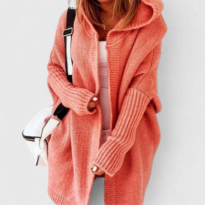 Ins Knitted Hooded Cardigan Fashion Loose Solid Color Batwing Sleeve Sweater Autumn And Winter Women's Clothing
