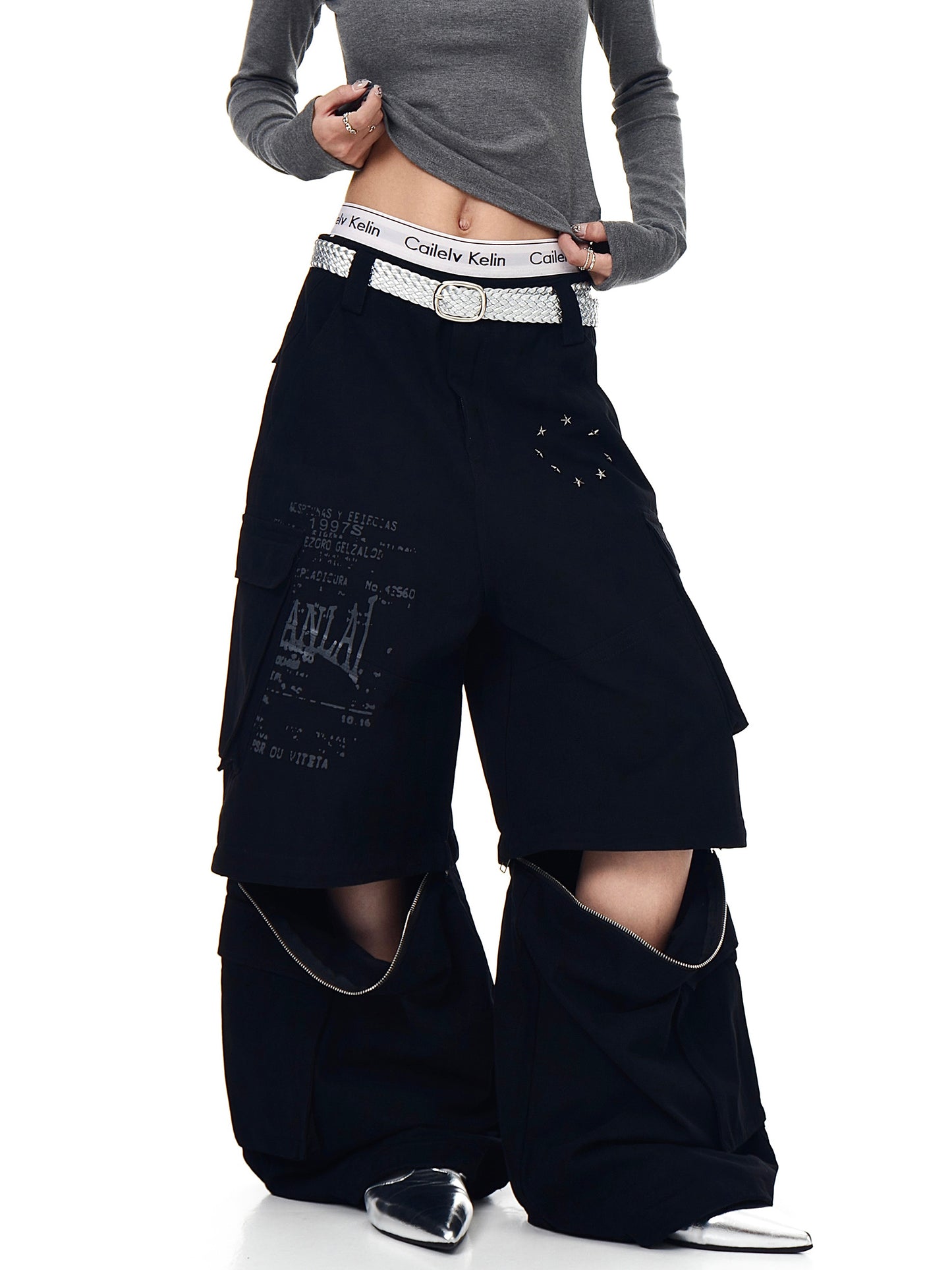 Removable Multi-pocket Cargo Pants Loose Wide-leg Pants