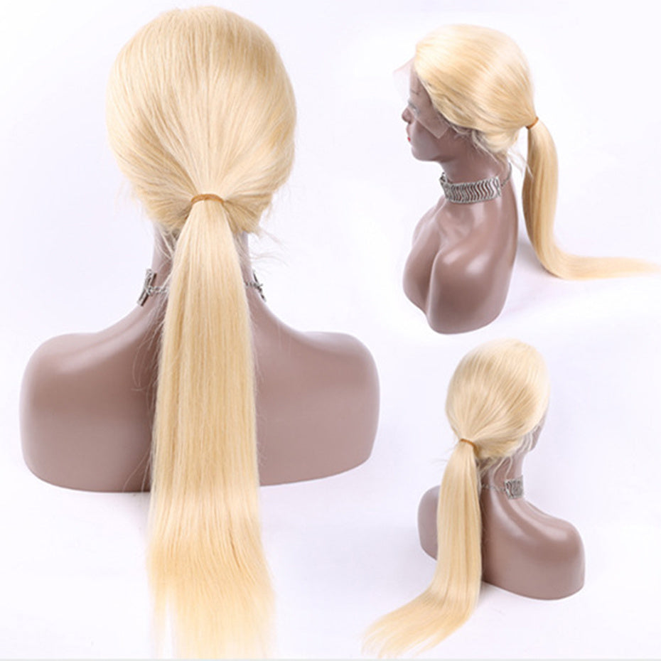 Mid-Section Blond Long Straight Hair, Chemical Fiber Wig