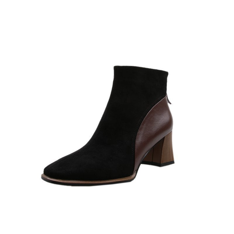 Women's Thick Heeled Short Boots Frosted And Velvet Pointed Martin Boots With High Heels