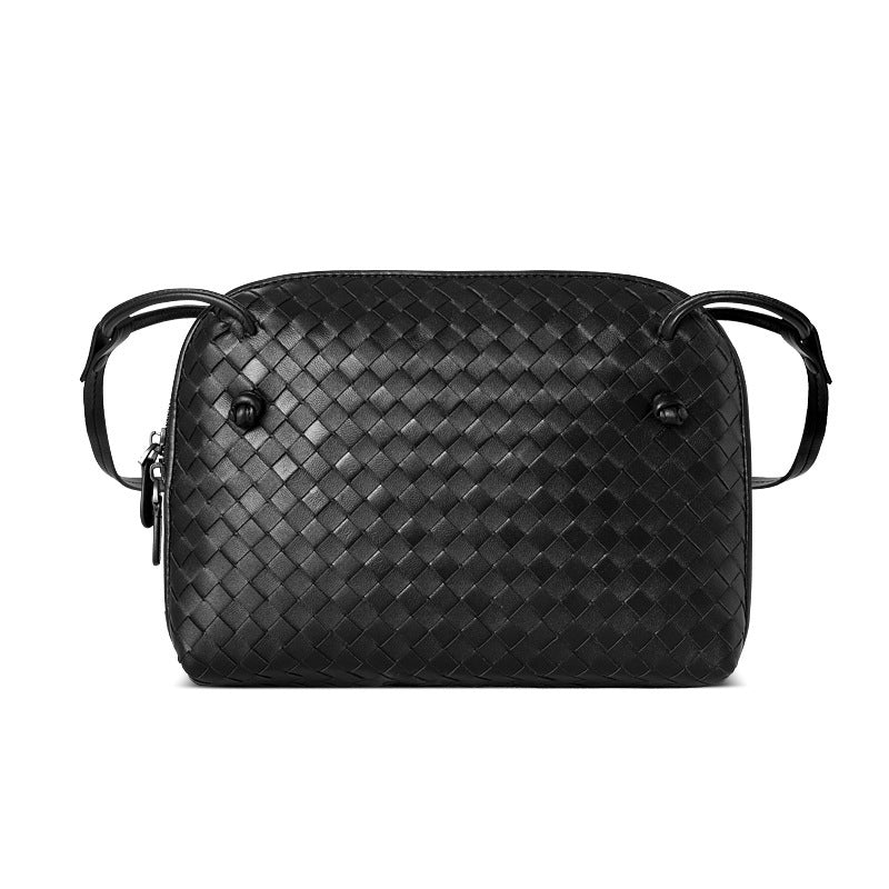 Crossbody Women Shoulder Bag Woven Bag Sheepskin Genuine Leather Fashion Purse Double Pull Bag