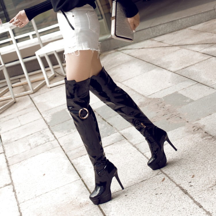 Winter New Waterproof Platform Stiletto High Heels Fashion Metal Decorative Female Boots European And American Style Red Over-the-knee Boots