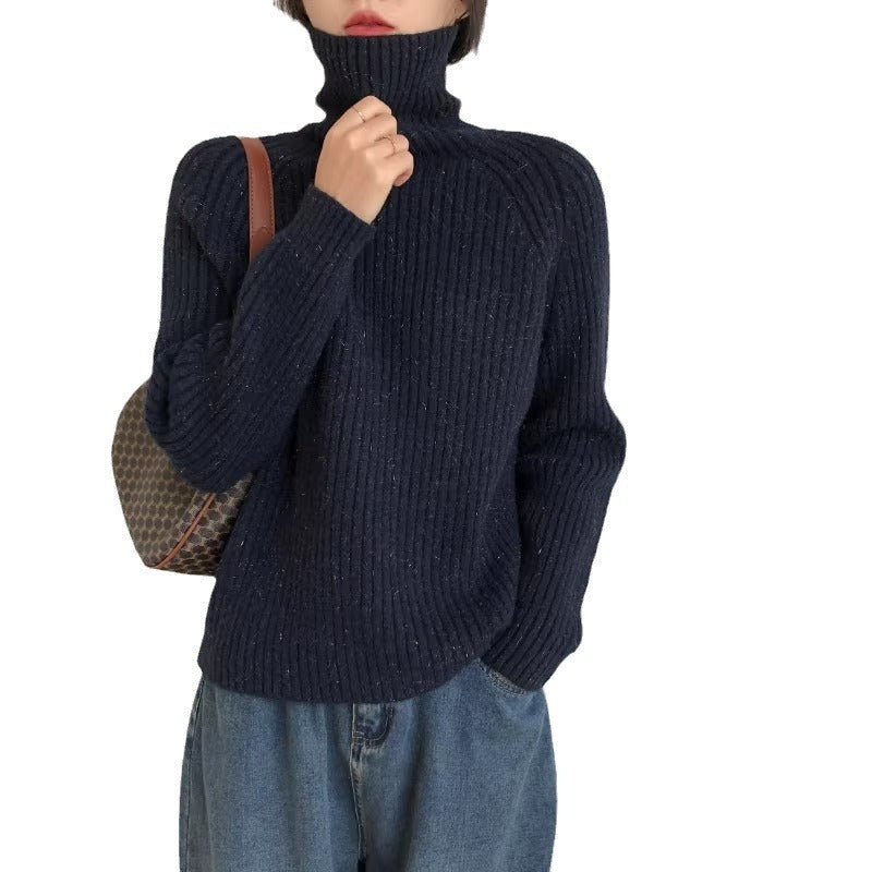 Women's Solid Color Shiny Soft Glutinous Loose Turtleneck Sweater