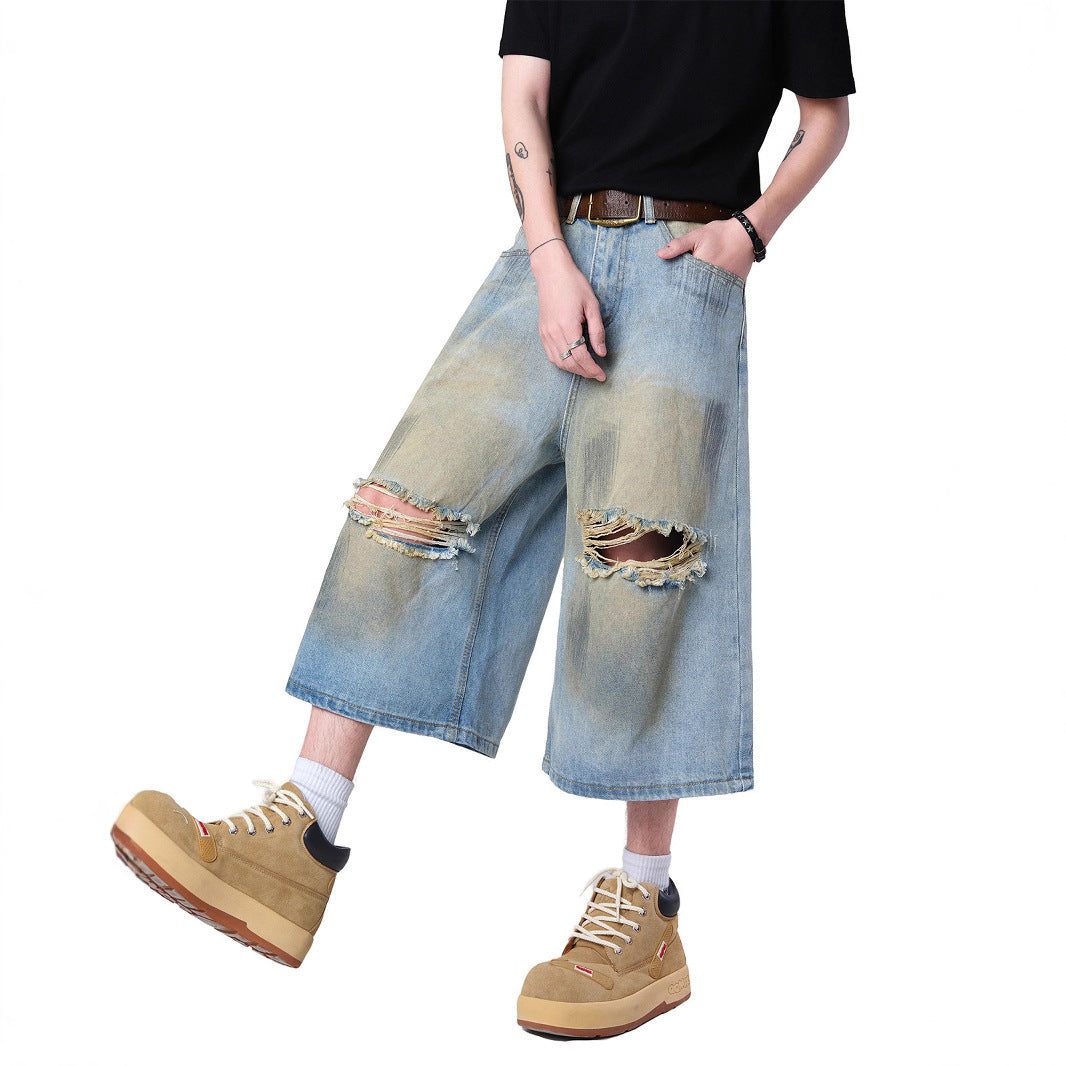 Ripped Denim Capri Pants Boys