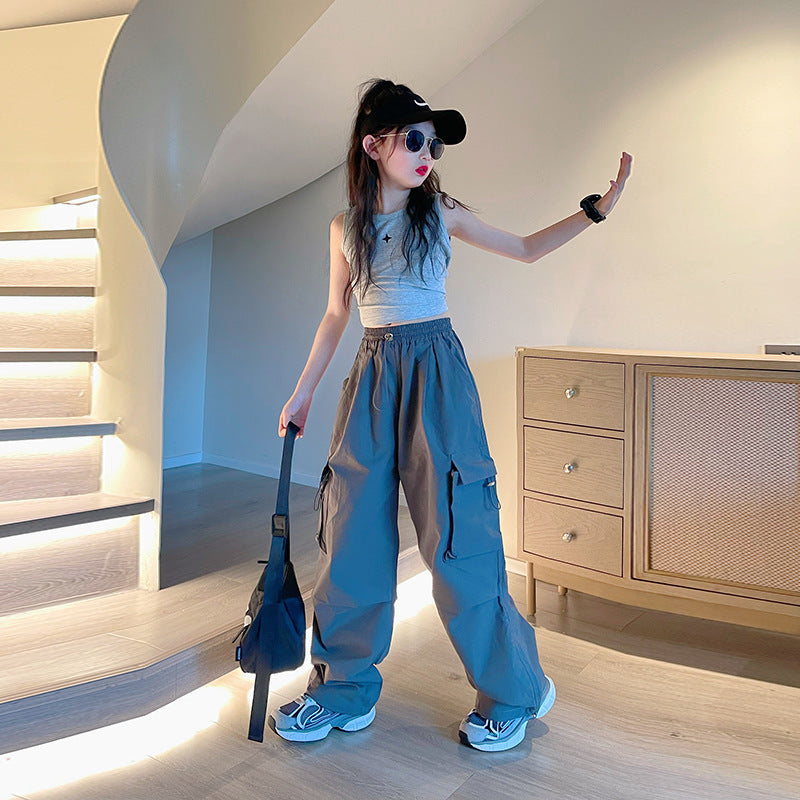 Girls Loose Western Style Wide-leg Overalls