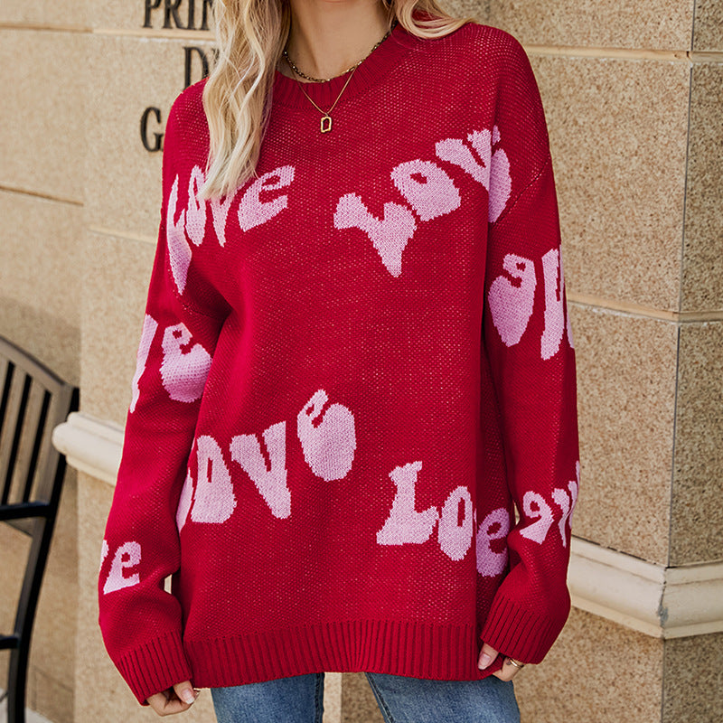 Women's Simple Letter Jacquard Oversized Pullover