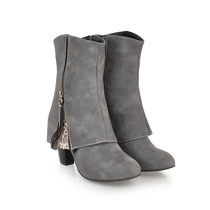 Retro boots chunky heels casual boots