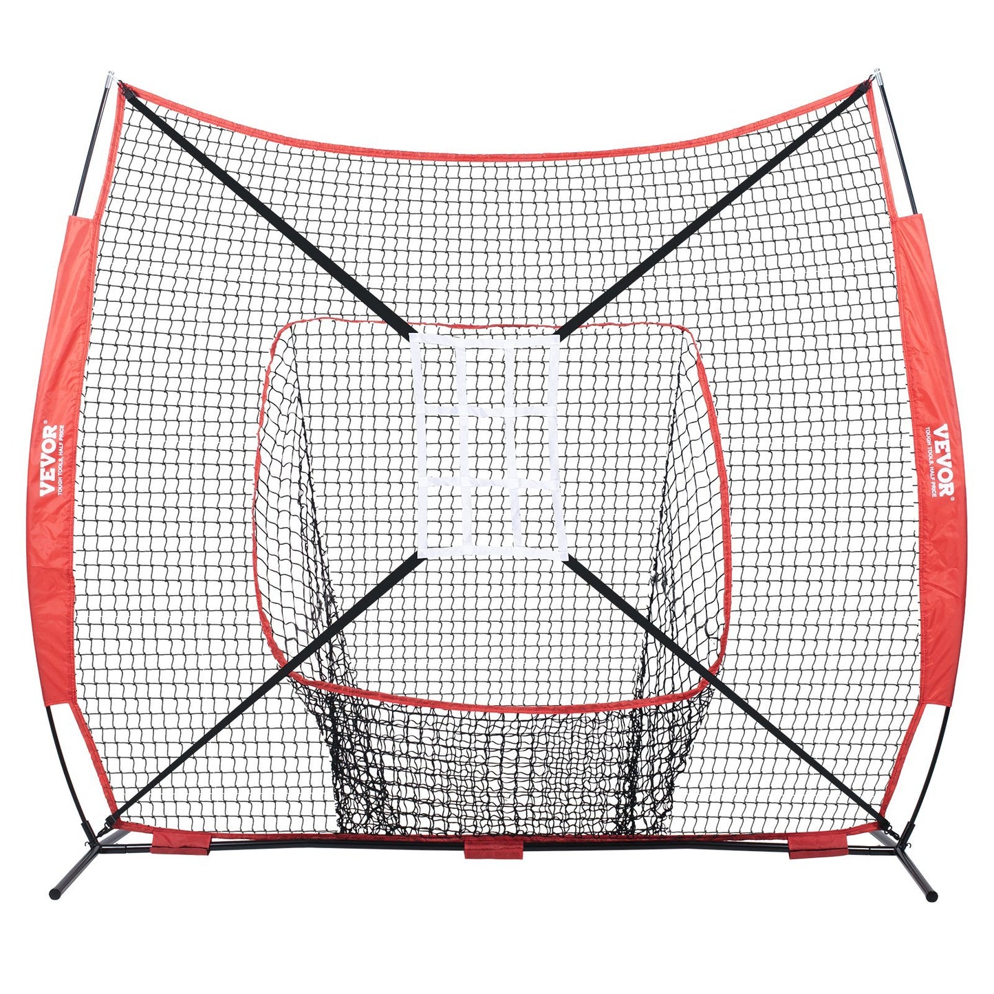 7x7 Ft Baseball Softball Practice Net, Portable Baseball Training Net For Hitting Catching Pitching, Backstop Baseball Equipment With Bow Frame, Carry Bag, Strike Zone, Ball, Tee, Ball Collector