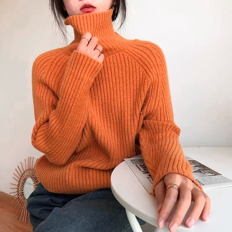 Women's Solid Color Shiny Soft Glutinous Loose Turtleneck Sweater