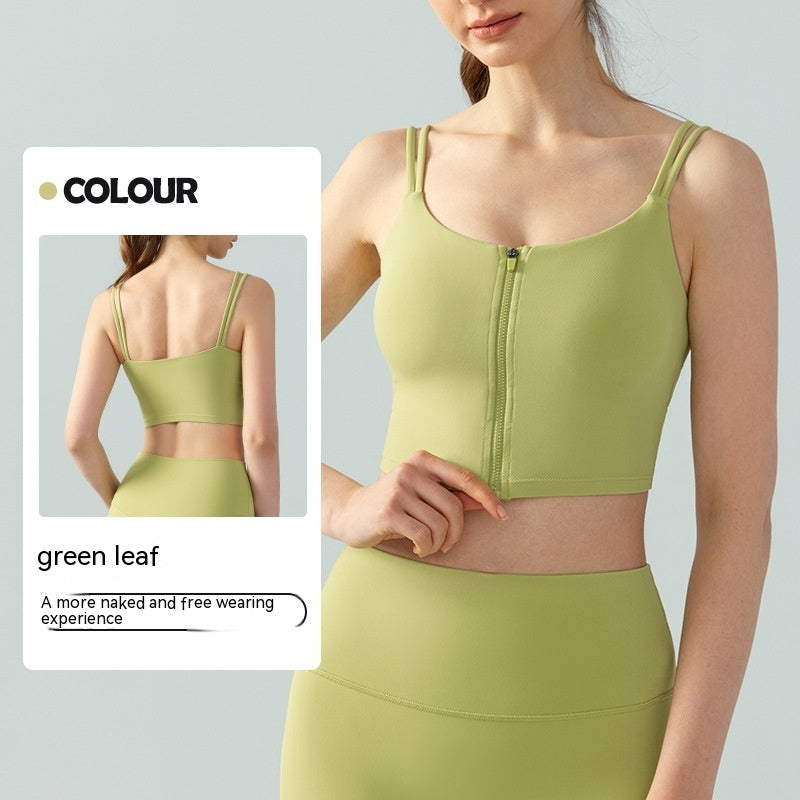 Double-shoulder Strap Front Zipper Yoga Vest Top