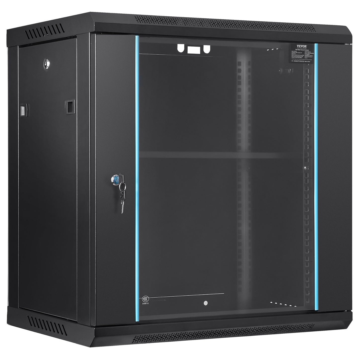 12U Wall Mount Network Server Cabinet, 15.5 Deep, Server Rack Cabinet Enclosure, 200 Lbs Max. Ground-mounted Load Capacity, With Locking Glass Door Side Panels, For IT Equipment, A V Devices