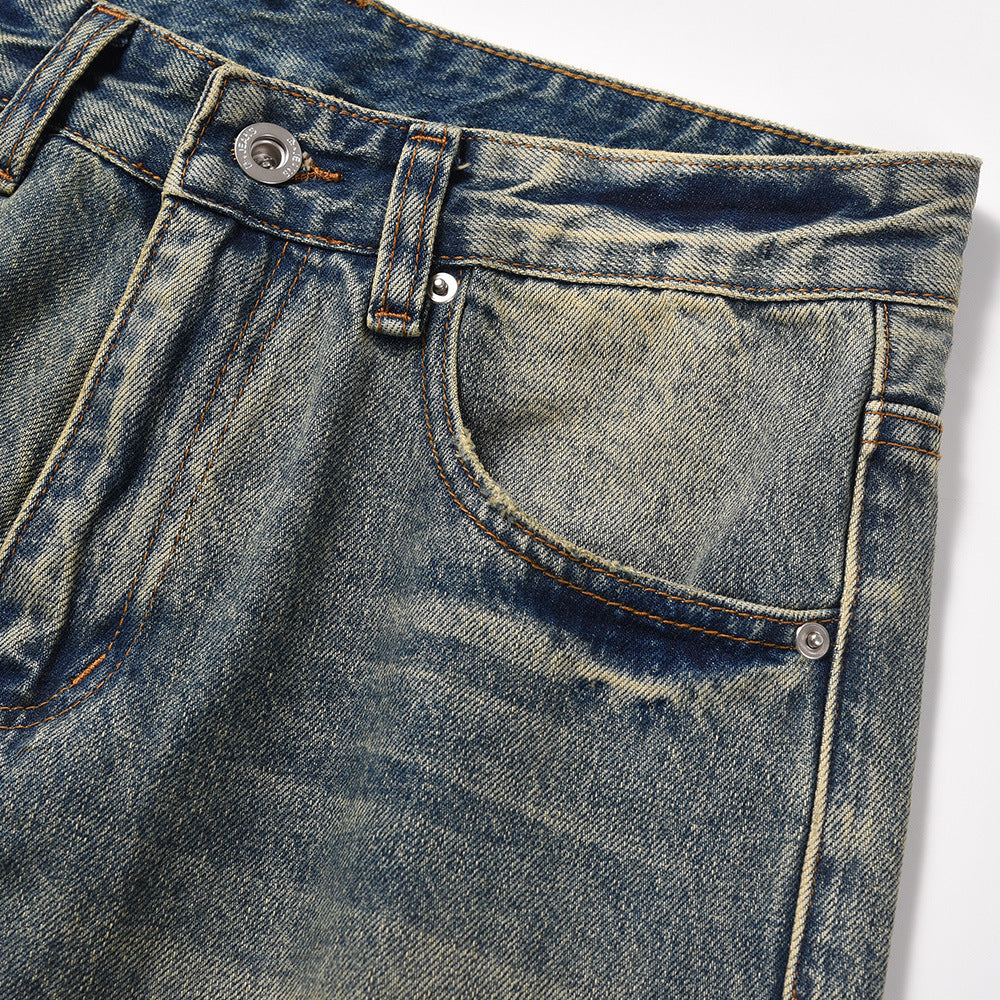Washed Yellow Faded Jeans For Men