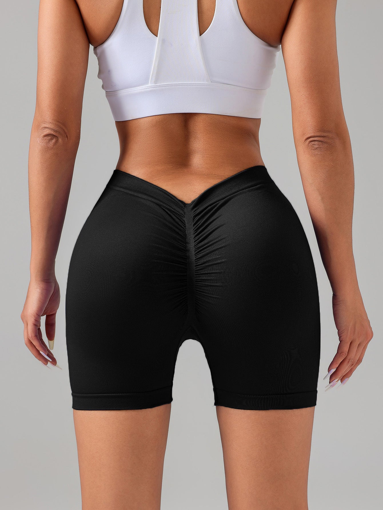 6 Pack Wholesale Solid Color Seamless Back V Shape Women V-Back Scrunch Butt Elastic Gym Push Up Sports Tights Running Cycling Workout Peach Hip Fitness Shorts