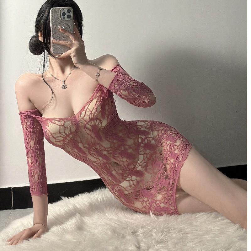 White Transparent Cutout Sexy Tight Fishnet Clothes
