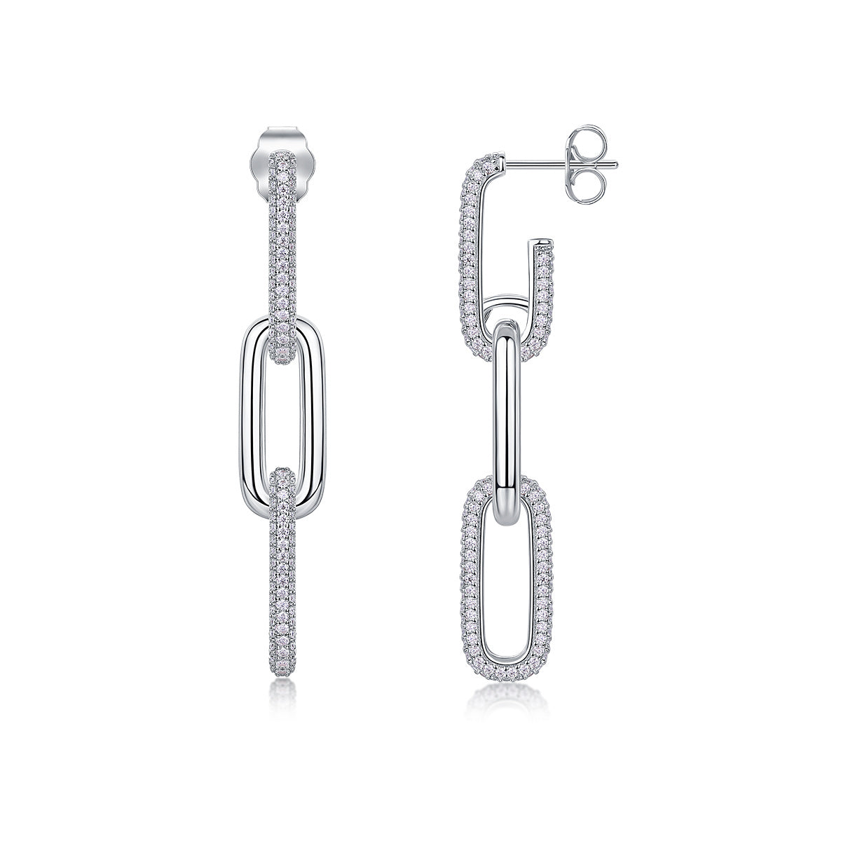Chain Luxury Fashion Diamond Earrings Stud Set With Mosan Diamond Silver Ornaments