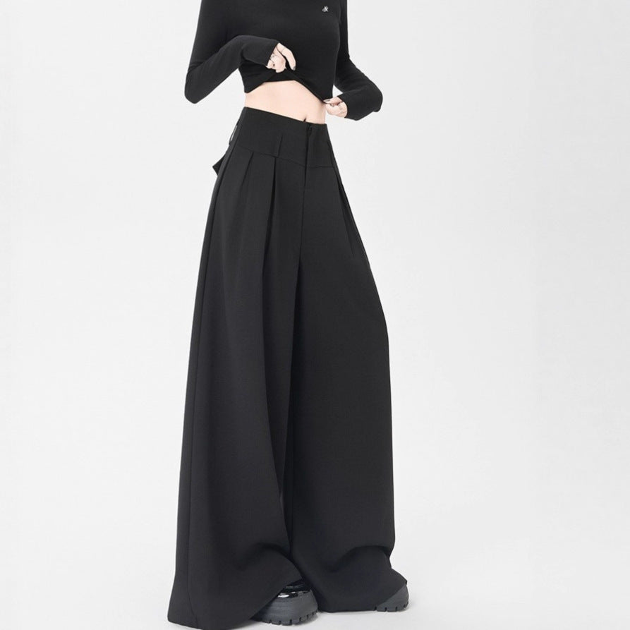 Design Sense Straight High Waist Slimming Draping Effect Casual Mopping Pants