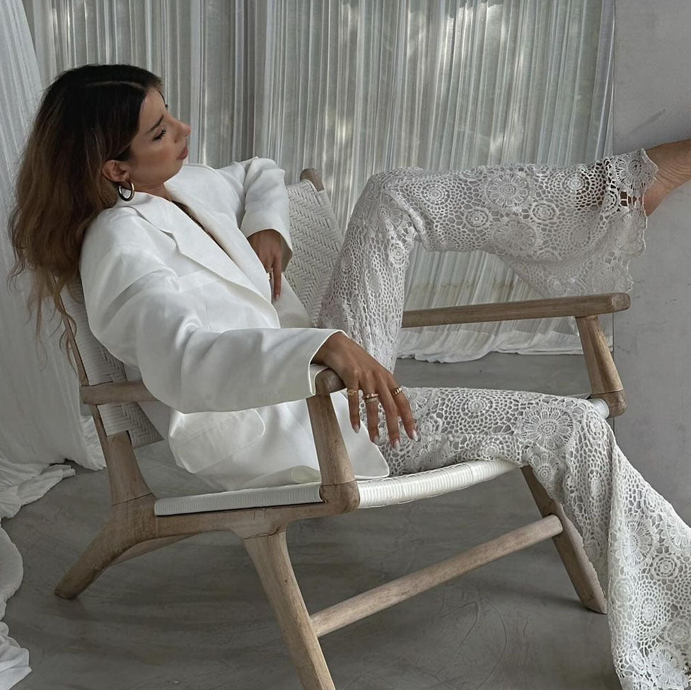 French Style Lace Casual See-through Vacation Style Trousers
