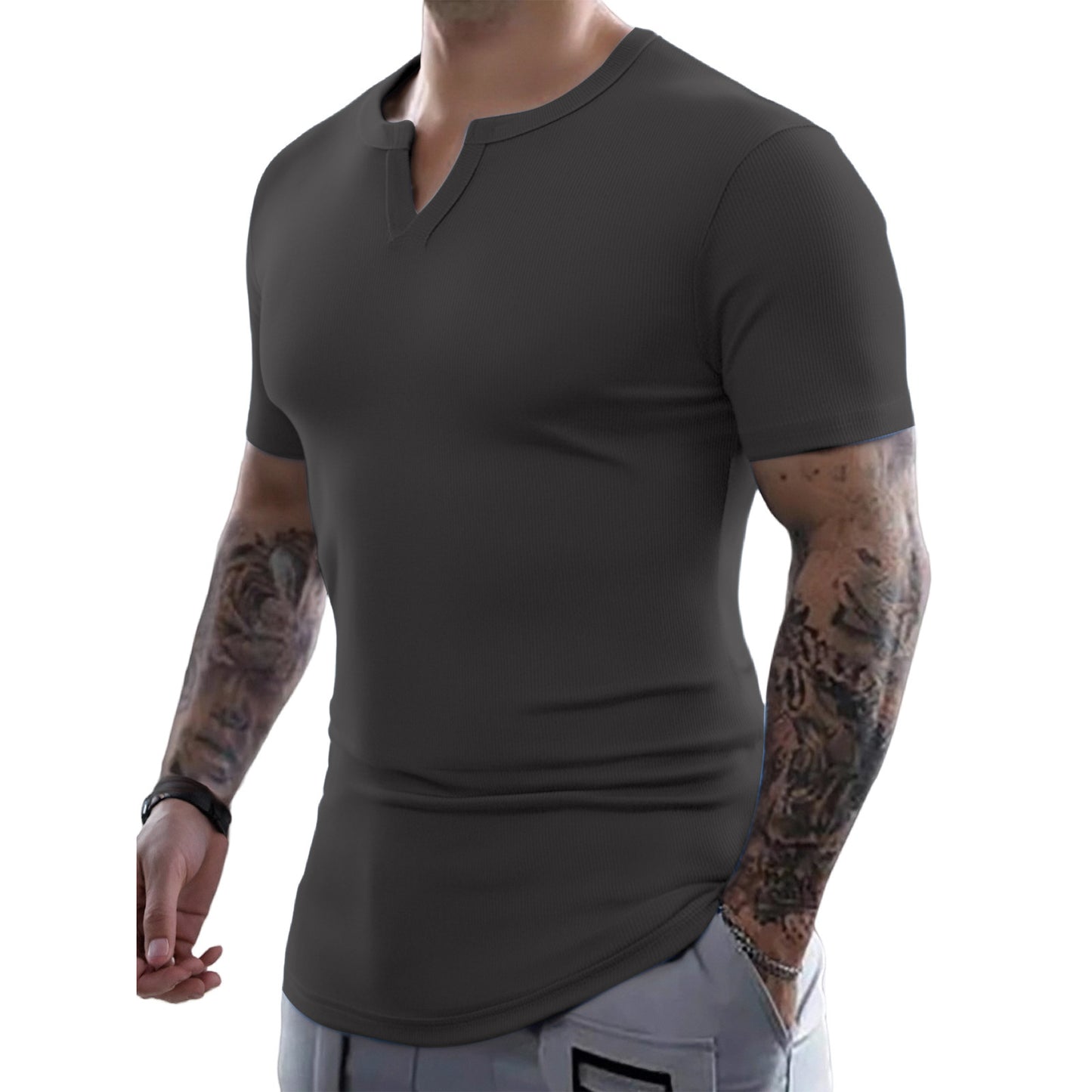 Fashion Men's Sunken Stripe Casual T-shirt Top