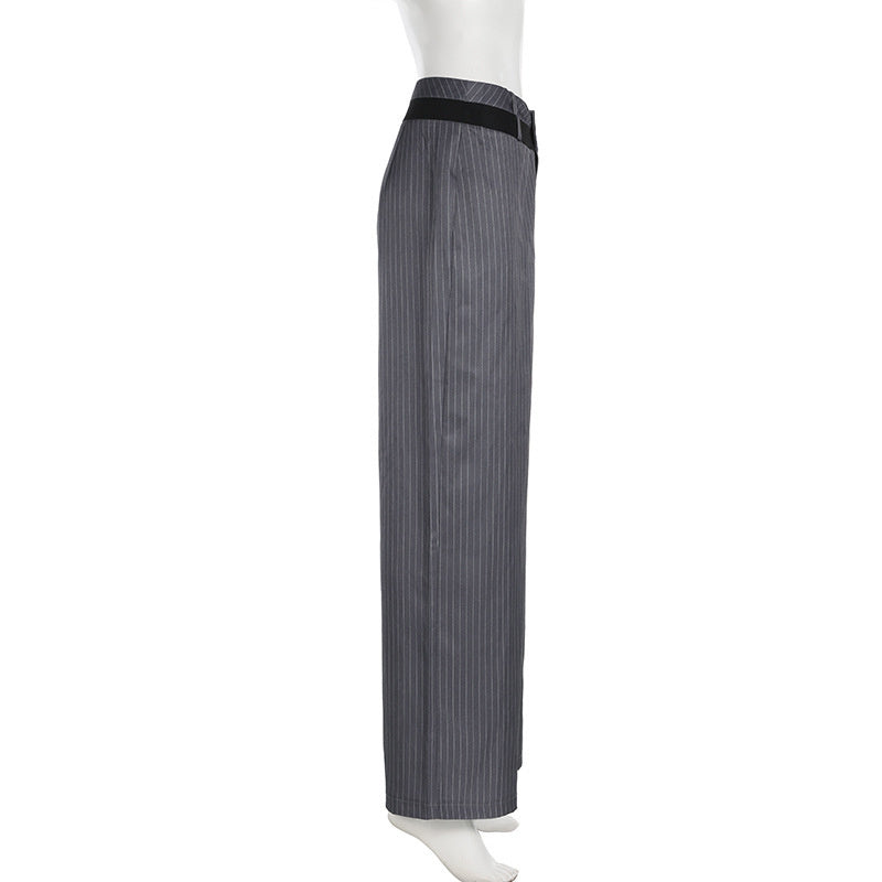 Contrast Color Waist Loose Pinstripe Straight-leg Pants