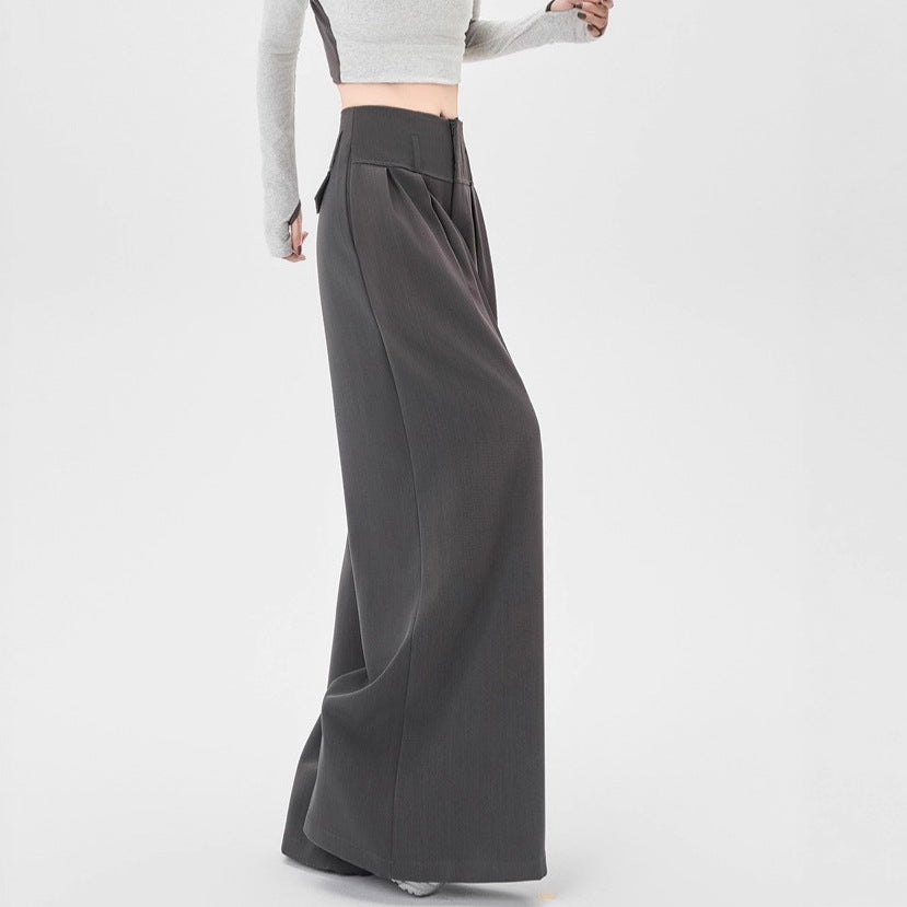 Design Sense Straight High Waist Slimming Draping Effect Casual Mopping Pants
