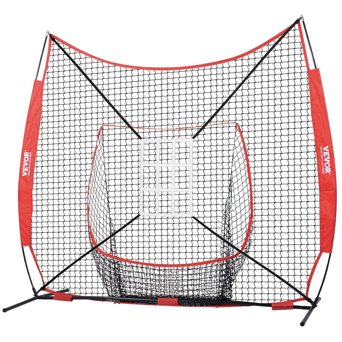 7x7 Ft Baseball Softball Practice Net, Portable Baseball Training Net For Hitting Catching Pitching, Backstop Equipment With Bow Frame, Carry Bag, Strike Zone, 12 Balls, Tee, And Ball Collector