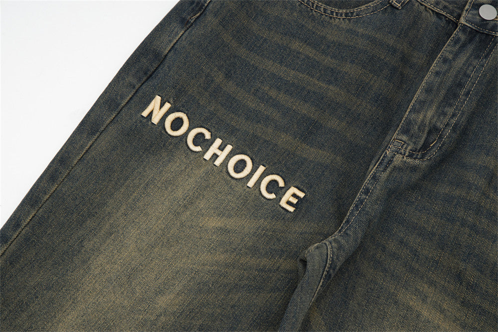 Retro Alphabet Embroidered Jeans For Men