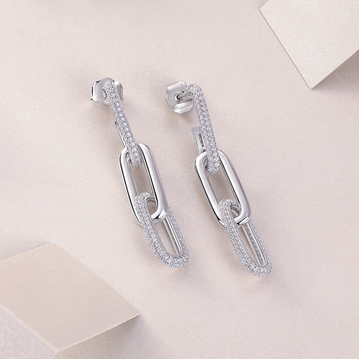 Chain Luxury Fashion Diamond Earrings Stud Set With Mosan Diamond Silver Ornaments