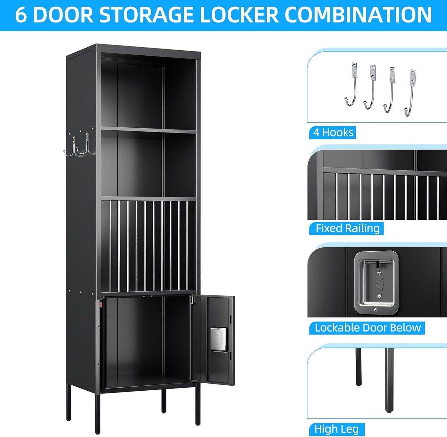 Metal Sports Fence Locker Is Suitable For School,Storage Locker With Hooks & Lock Door,Storage Sports Equipment For Gym, Ball Park,Stadium,Garage,Assembly Required,Black