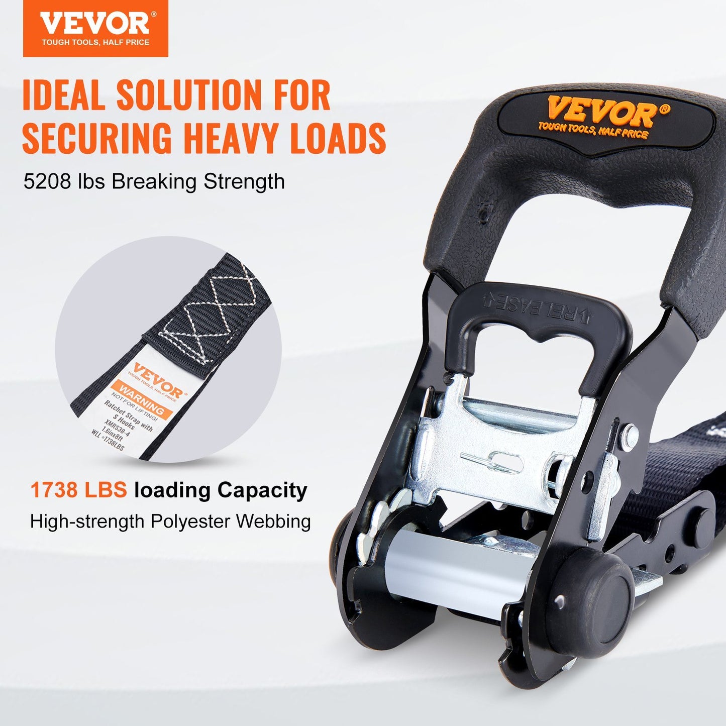 5208 Lb Max Break Strength, Includes 4 Premium 1.6 X 8 Rachet Tie Downs With Padded Handles, For Moving Securing Cargo, Appliances, Lawn Equipment, Motorcycle