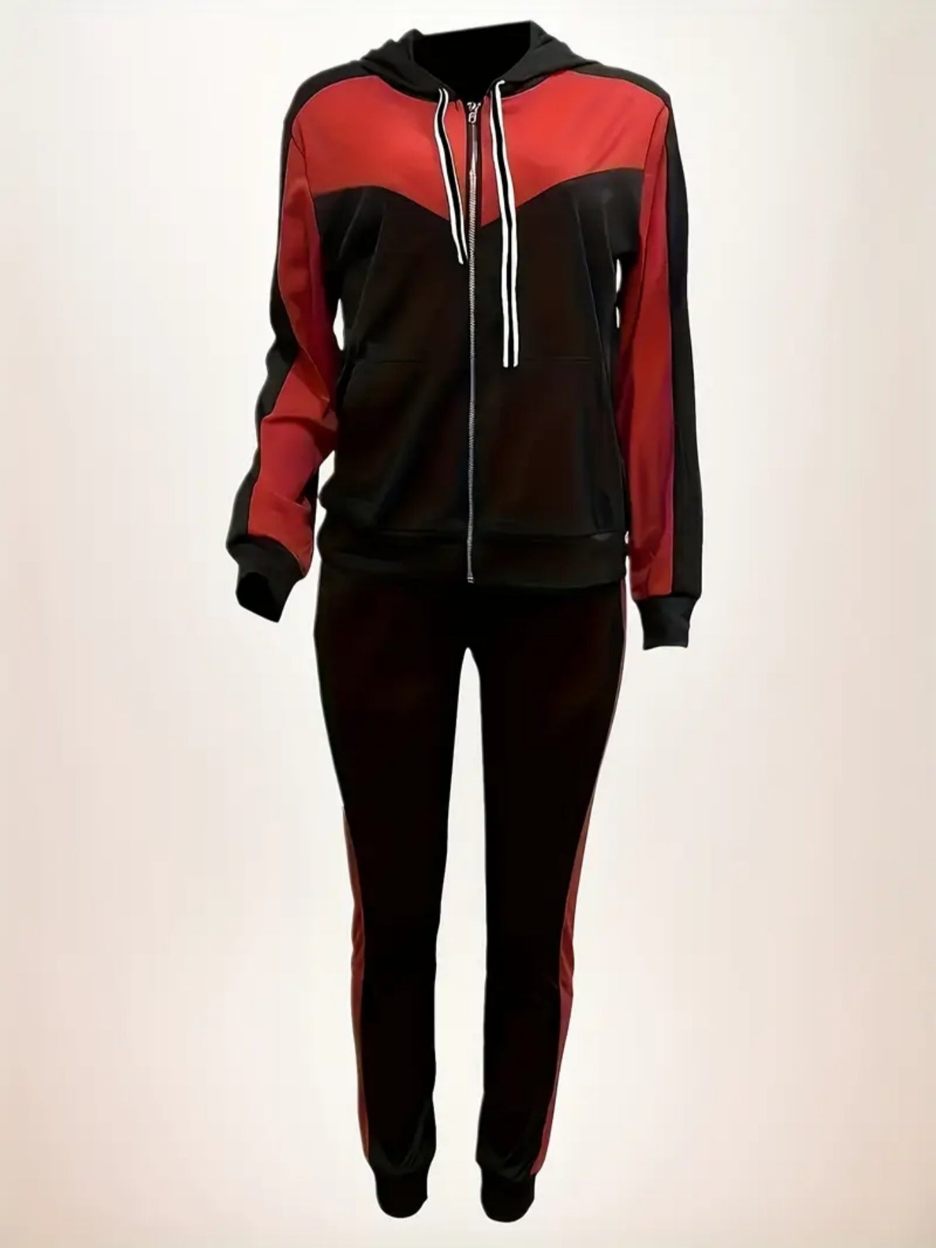 2025 Large New Women's Camouflage Printed Hoodie And Jogging Set, Casual Two Piece Set, Zippered Hoodie, Long Sleeve, And Red Black Stretch Pants