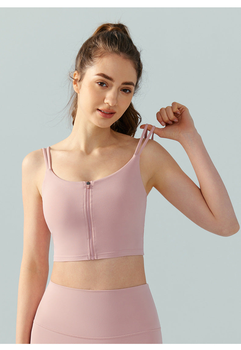 Double-shoulder Strap Front Zipper Yoga Vest Top