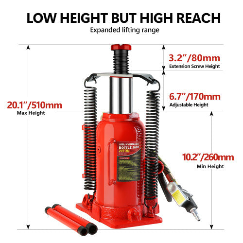 20 Ton Pneumatic Hydraulic Bottle Jack With Hand Pump For Maintenance Of Automobiles, Farm Vehicles, Heavy Trucks, Mobile Machinery And Heavy Equipment Unavailable Platforms- Welfel , Temu