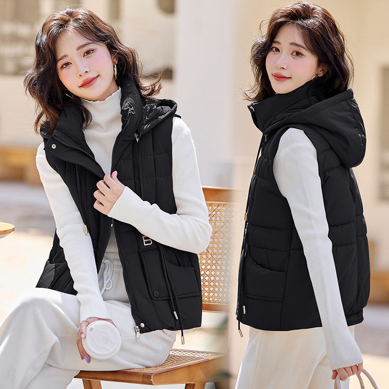 Temperament Waistcoat Solid Color Hooded Cotton Vest