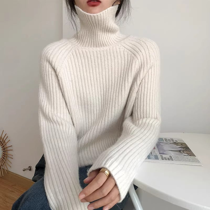 Women's Solid Color Shiny Soft Glutinous Loose Turtleneck Sweater