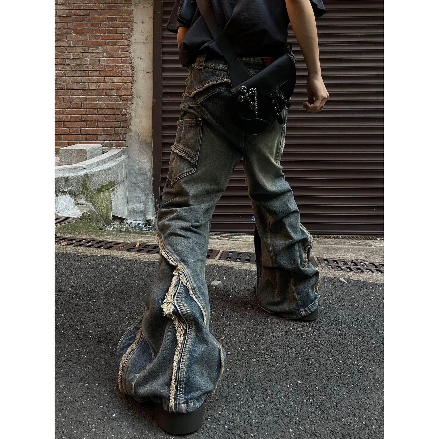 Stitching Edging Zipper Slightly Flared Jeans Loose Draggle-tail Trousers