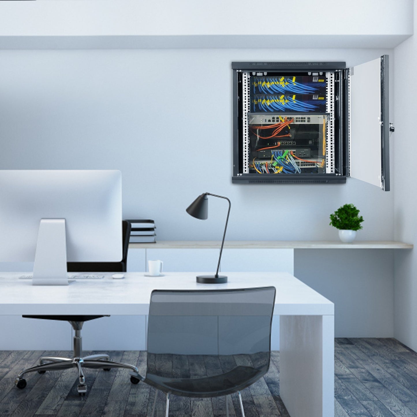 12U Wall Mount Network Server Cabinet, 15.5 Deep, Server Rack Cabinet Enclosure, 200 Lbs Max. Ground-mounted Load Capacity, With Locking Glass Door Side Panels, For IT Equipment, A V Devices