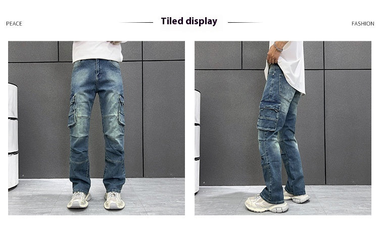 Multi-Pocket Workwear Jeans Men's Loose Large Size Trousers