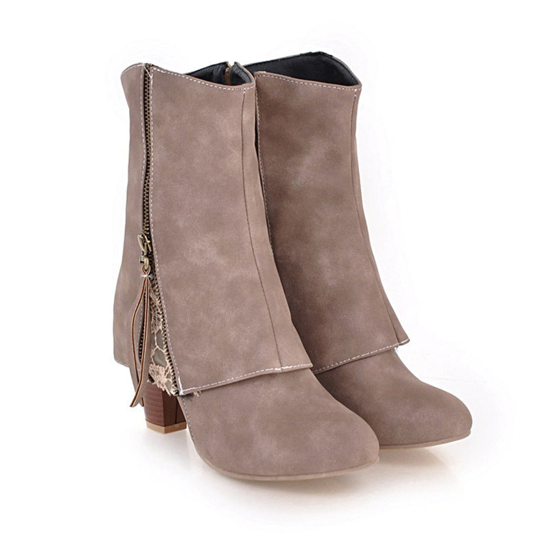 Retro boots chunky heels casual boots