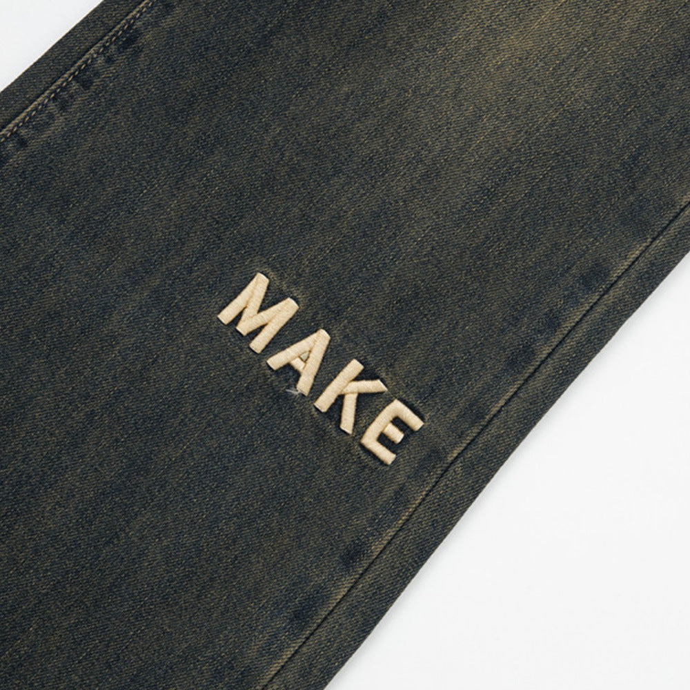 Retro Alphabet Embroidered Jeans For Men