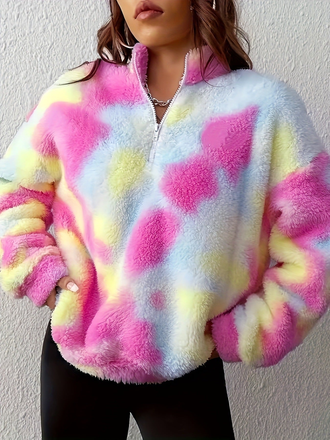 Women's Half-open Zipper Pullover Plush Top