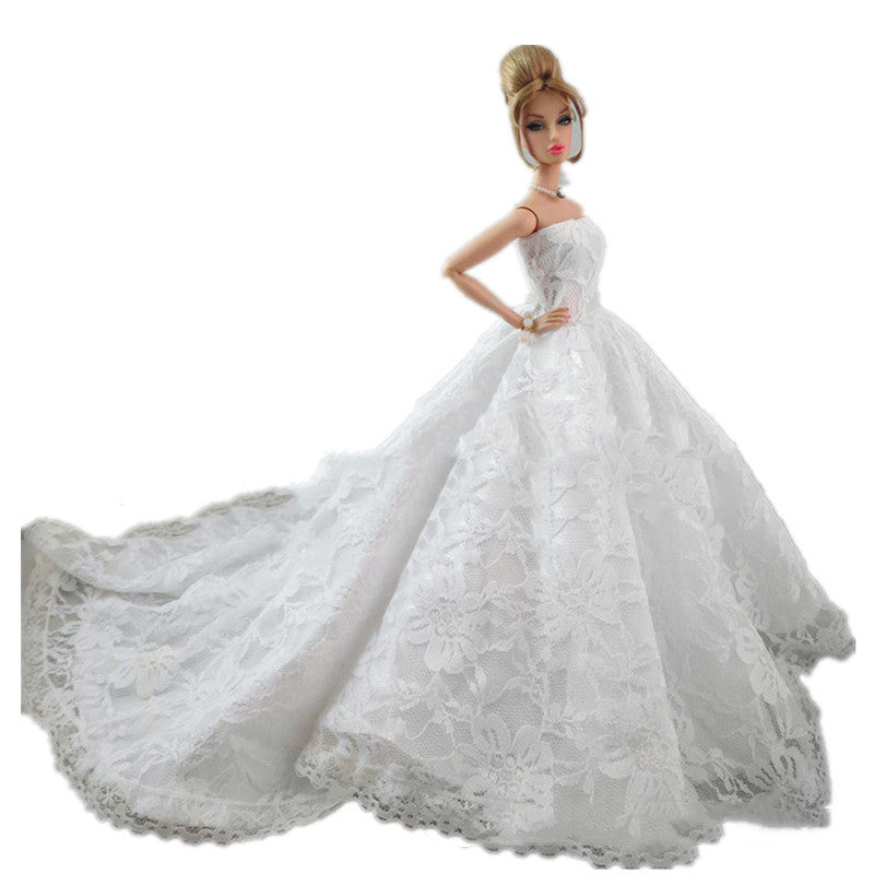 White Trailing Wedding Dress With Veil Doll Wedding Suit