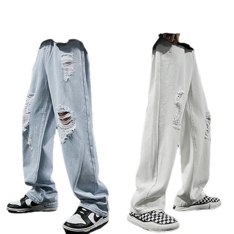 Men's Solid Color Ripped Denim Cropped Pants