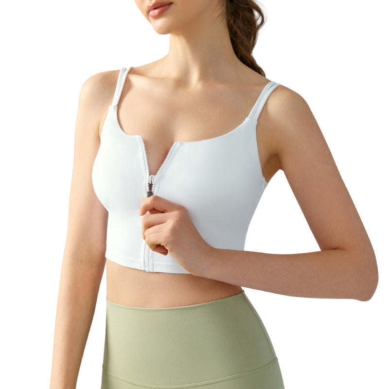 Double-shoulder Strap Front Zipper Yoga Vest Top