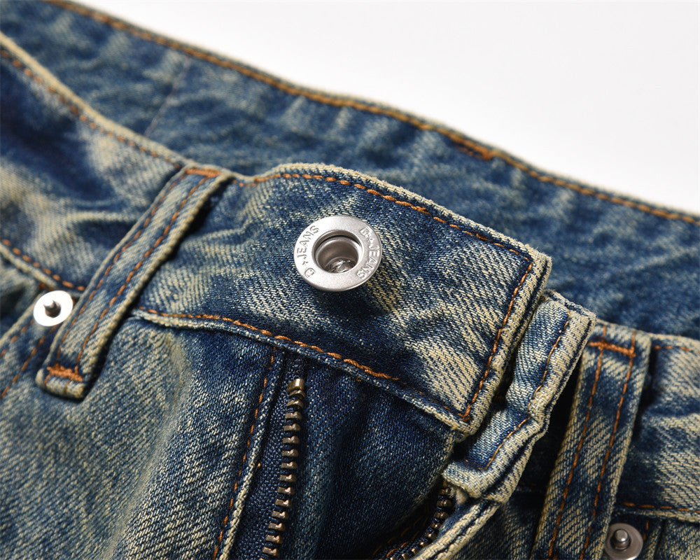 Washed Yellow Faded Jeans For Men