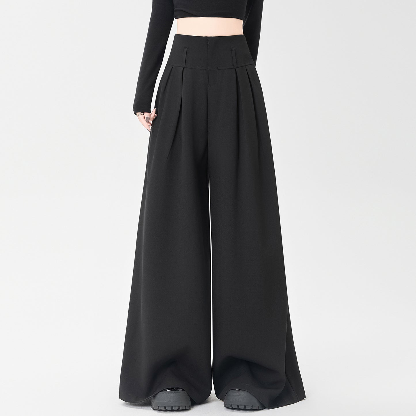Design Sense Straight High Waist Slimming Draping Effect Casual Mopping Pants