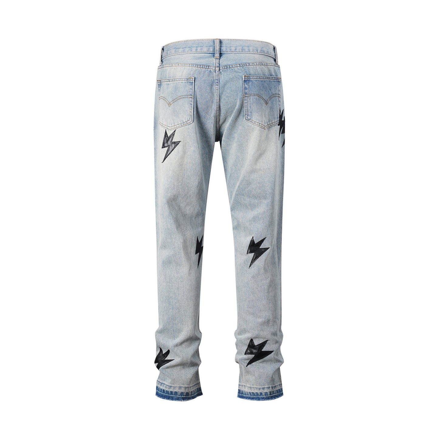 European And American Three-dimensional Cut Loose Baggy Lightning Leather Tag Men's And Women's Jeans