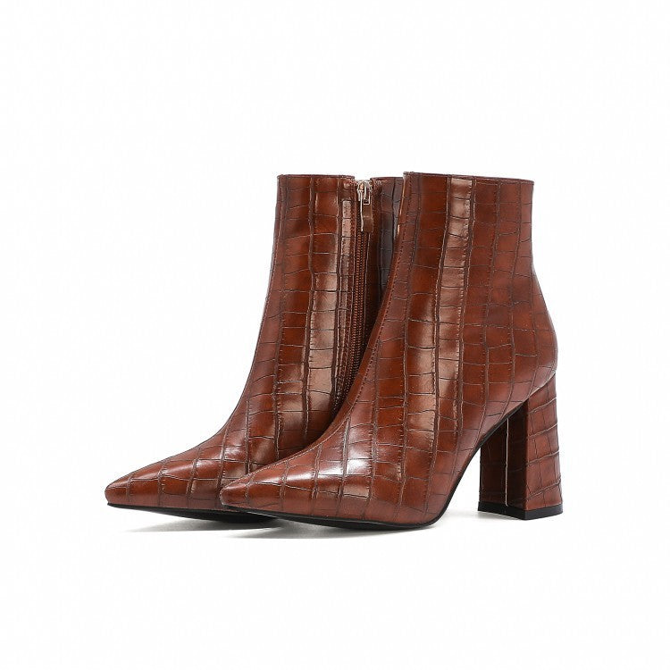 European And American Ankle Boots With Rough Stone Heels And Pointed Toes