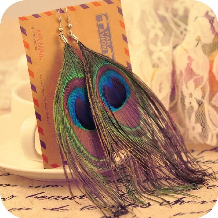 New Fashion Jewelry Earrings For Women Boho Charming Earring Simple Peacock Feather Vintage Luxury Long Dangle Earrings Cut
