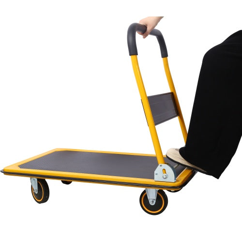 Foldable Platform Truck Push Dolly 330 Lb. Weight Capacity Black And Yellow